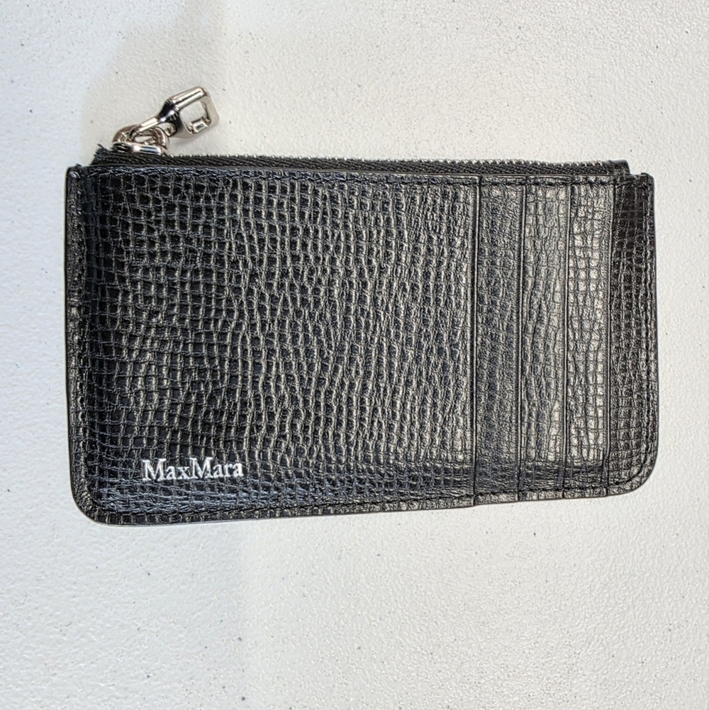 Max Mara Black Textured Leather Card Holder